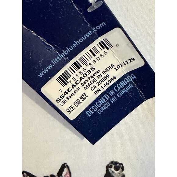 Hatley OSFA The Cat's Pajamas Cream Short Sleep Shirt NWT - Picture 8 of 9